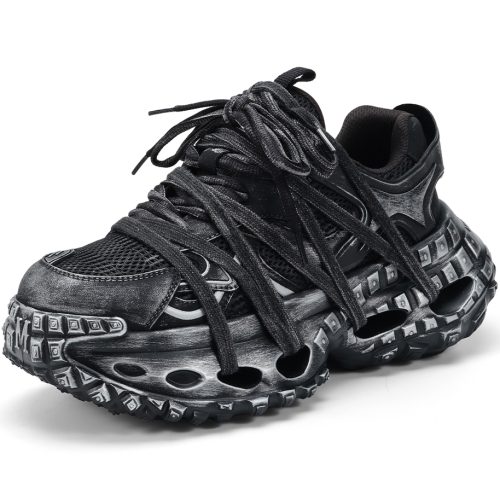 Mens Multi Lace Mesh Slip Sole Chunky Sneakers