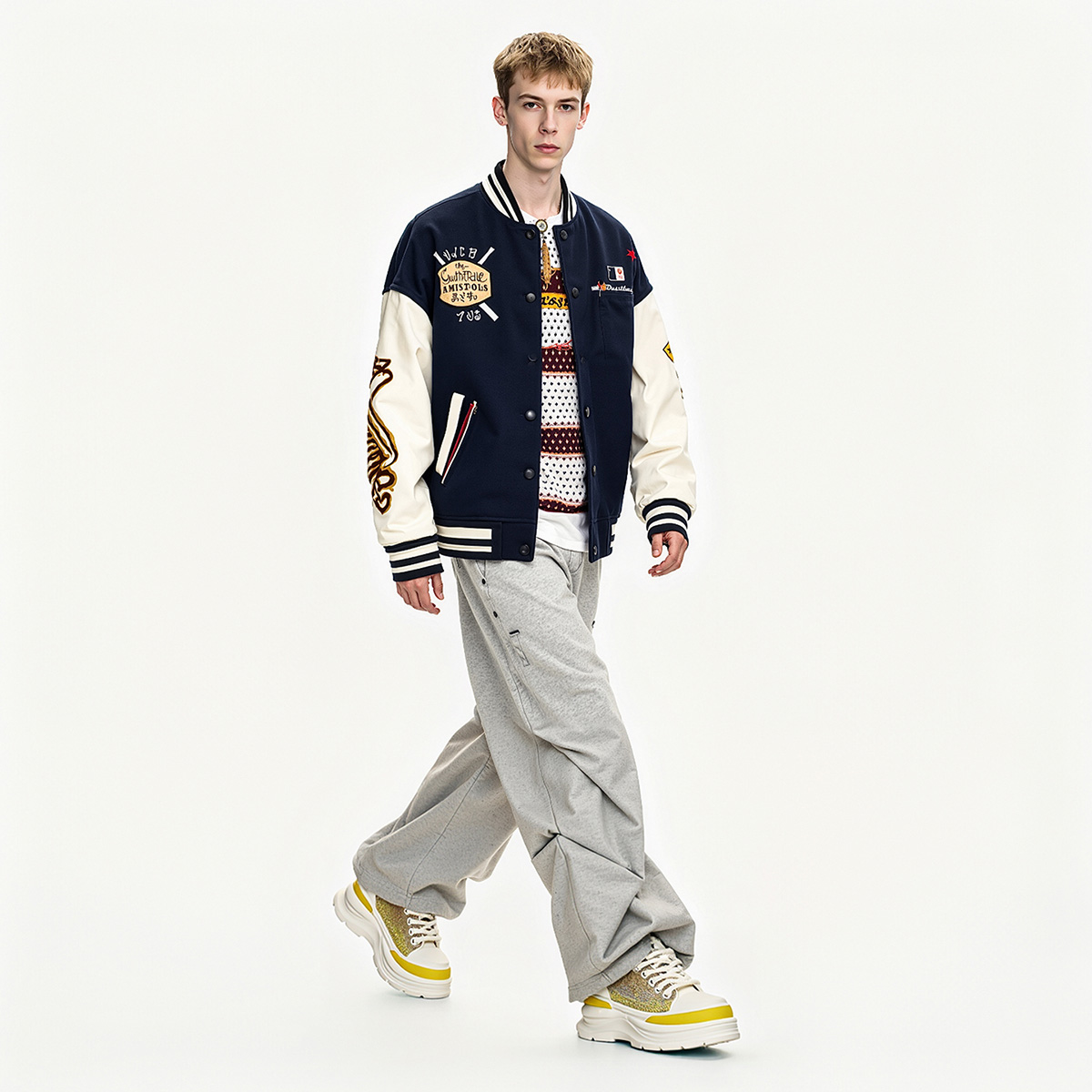 Mens Multi Tone Blend Glitter Knit Platform Sneakers - Image 8