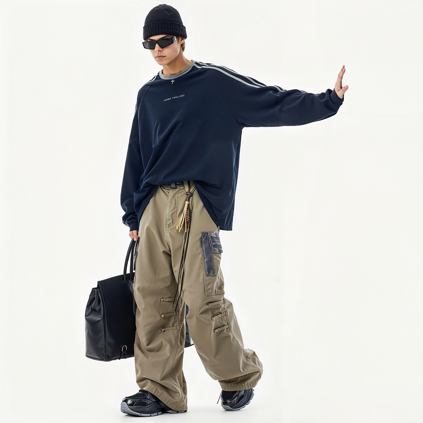 Mens Paneled Chunky Sole Cutout Sneakers with Tongue Logo Patch - Image 3