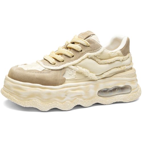 Mens Paneled Frayed Edge Chunky Wave Skate Shoes With Air Cushion