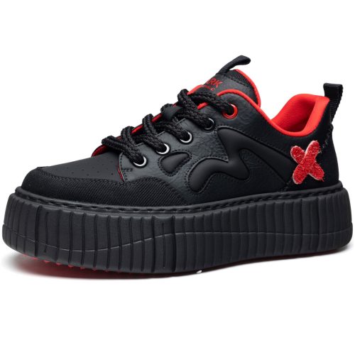 Mens Patchwork Upper and X Pattern Platform Skate Shoes With M Logo