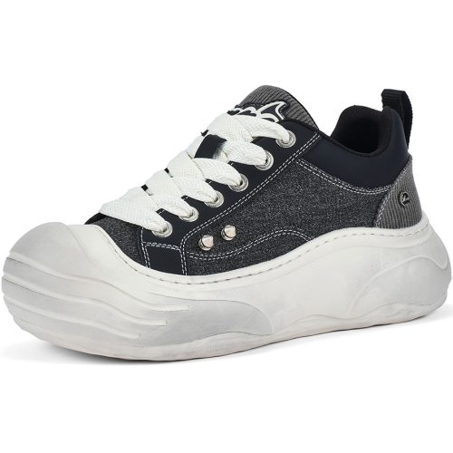 Mens Platform Canvas Skate Shoes Distressed with Two Rivets