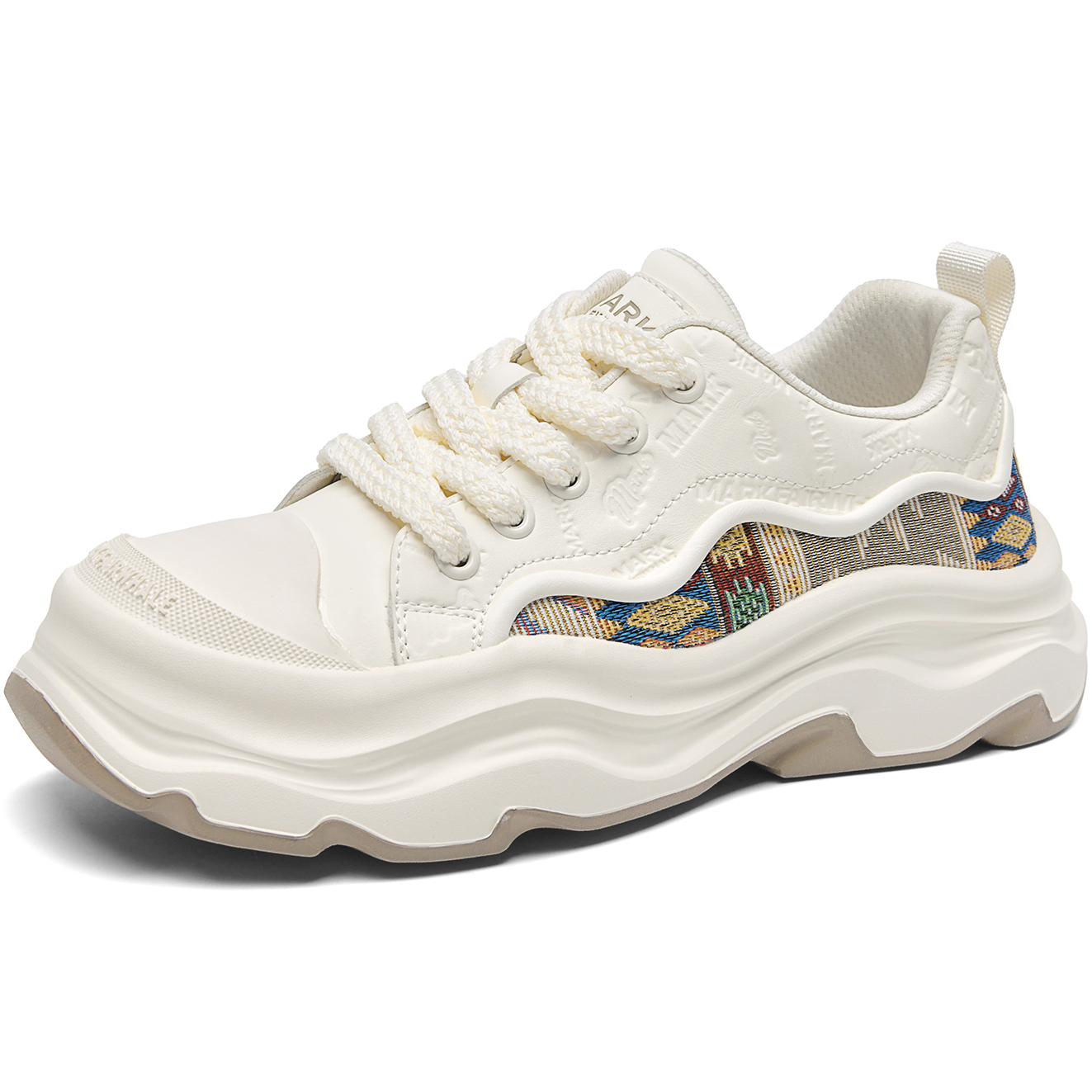 Mens Retro Color Block Wavy Chunky Skate Shoes with Embroidery