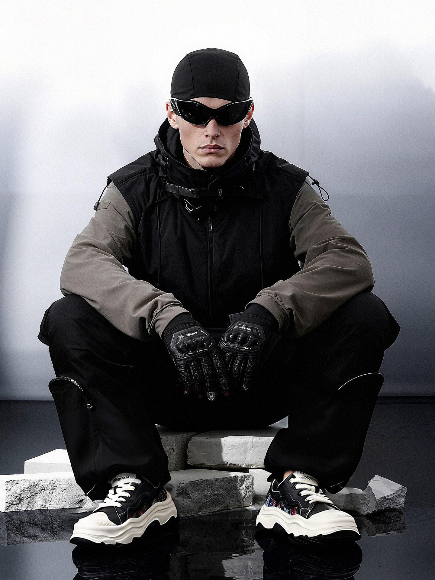 Mens Retro Color Block Wavy Chunky Skate Shoes with Embroidery - Image 5