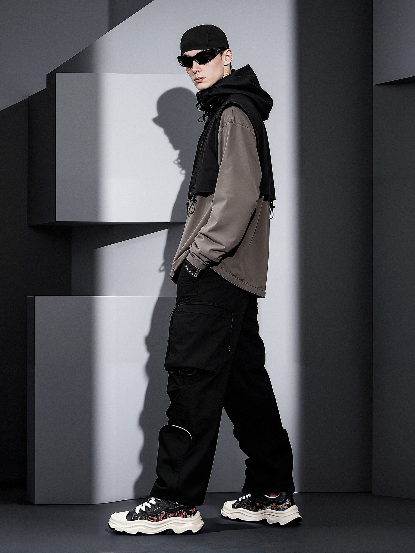 Mens Retro Color Block Wavy Chunky Skate Shoes with Embroidery - Image 3