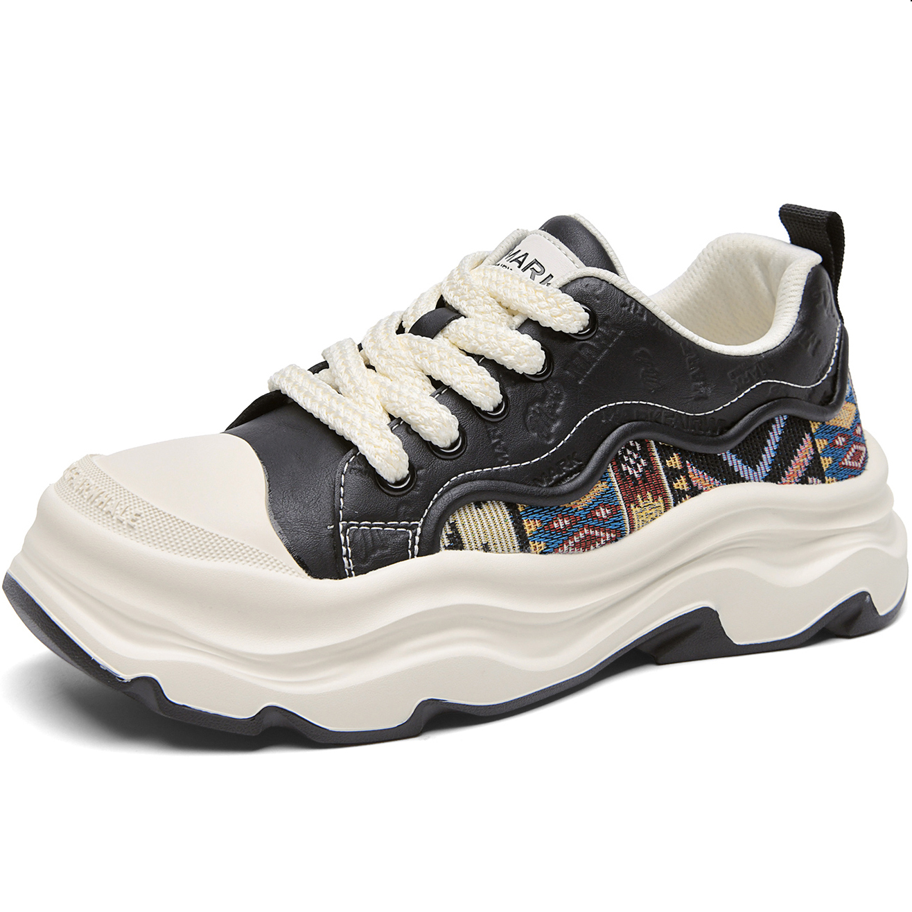 Mens Retro Color Block Wavy Chunky Skate Shoes with Embroidery - Image 2