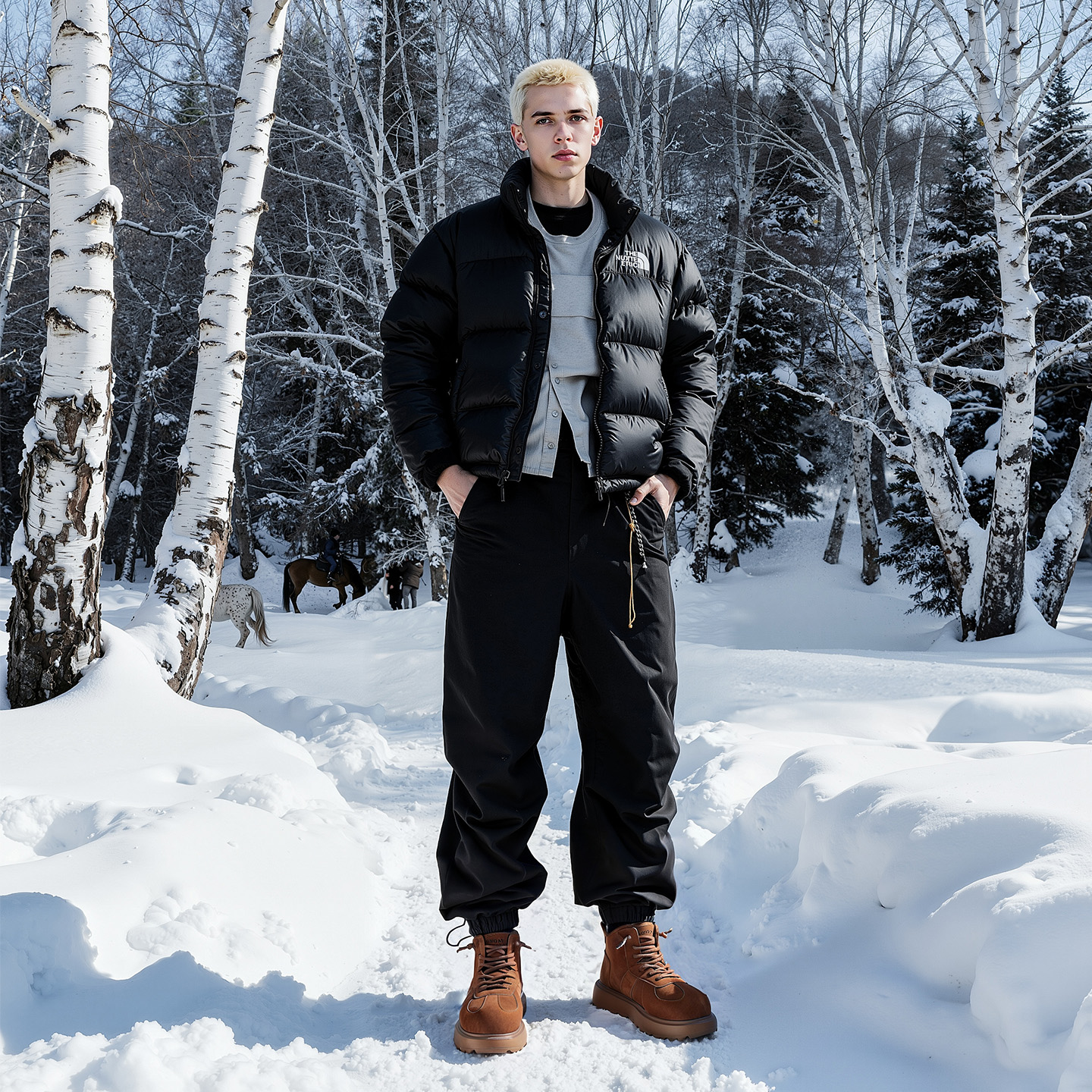 Mens Round Toe Fluffy Faux Fur Short Snow Boots - Image 3