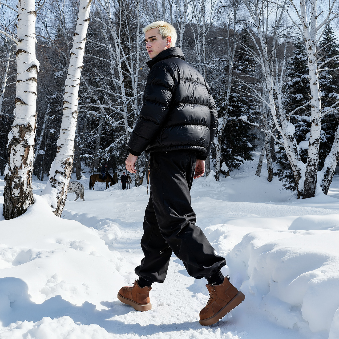 Mens Round Toe Fluffy Faux Fur Short Snow Boots - Image 4