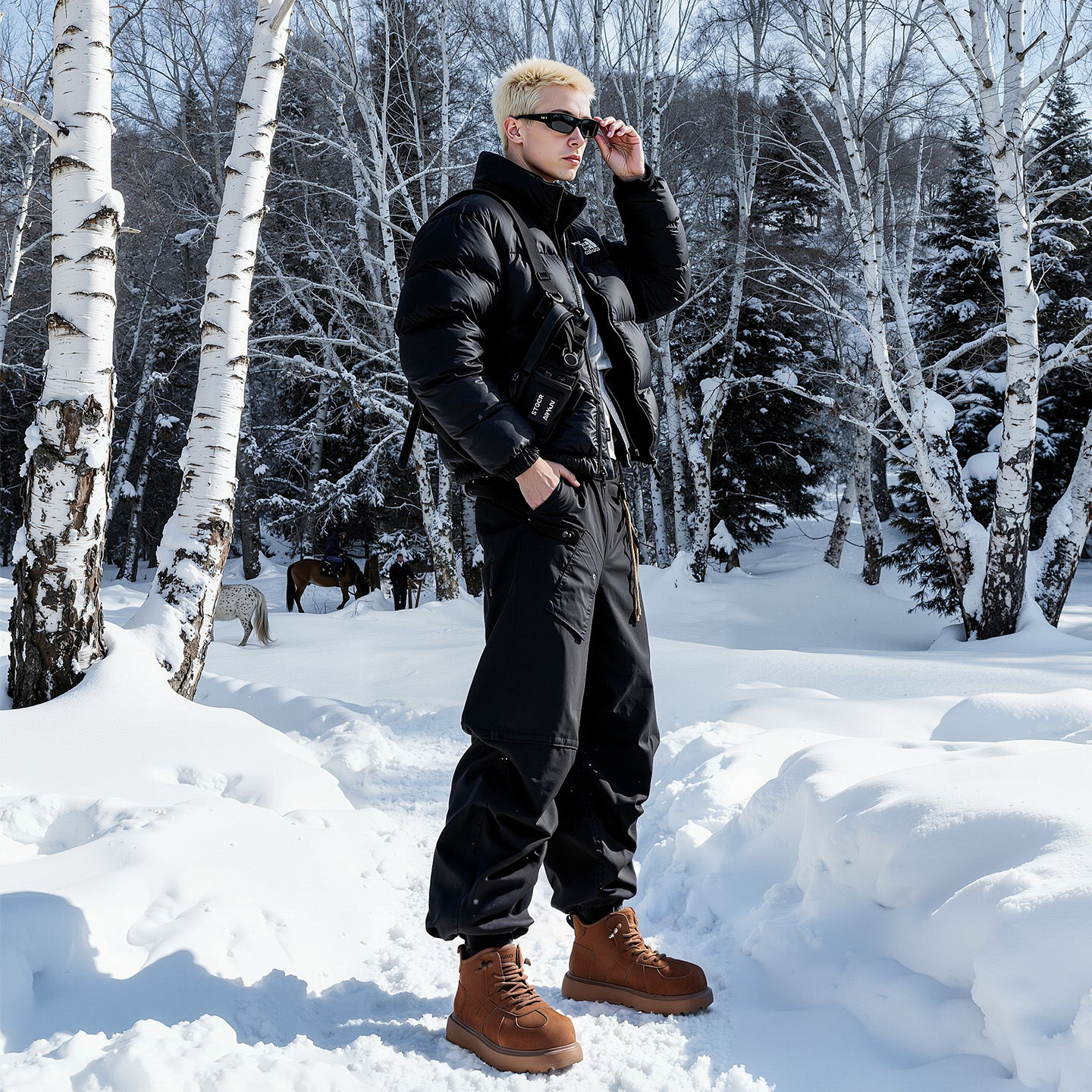 Mens Round Toe Fluffy Faux Fur Short Snow Boots - Image 5