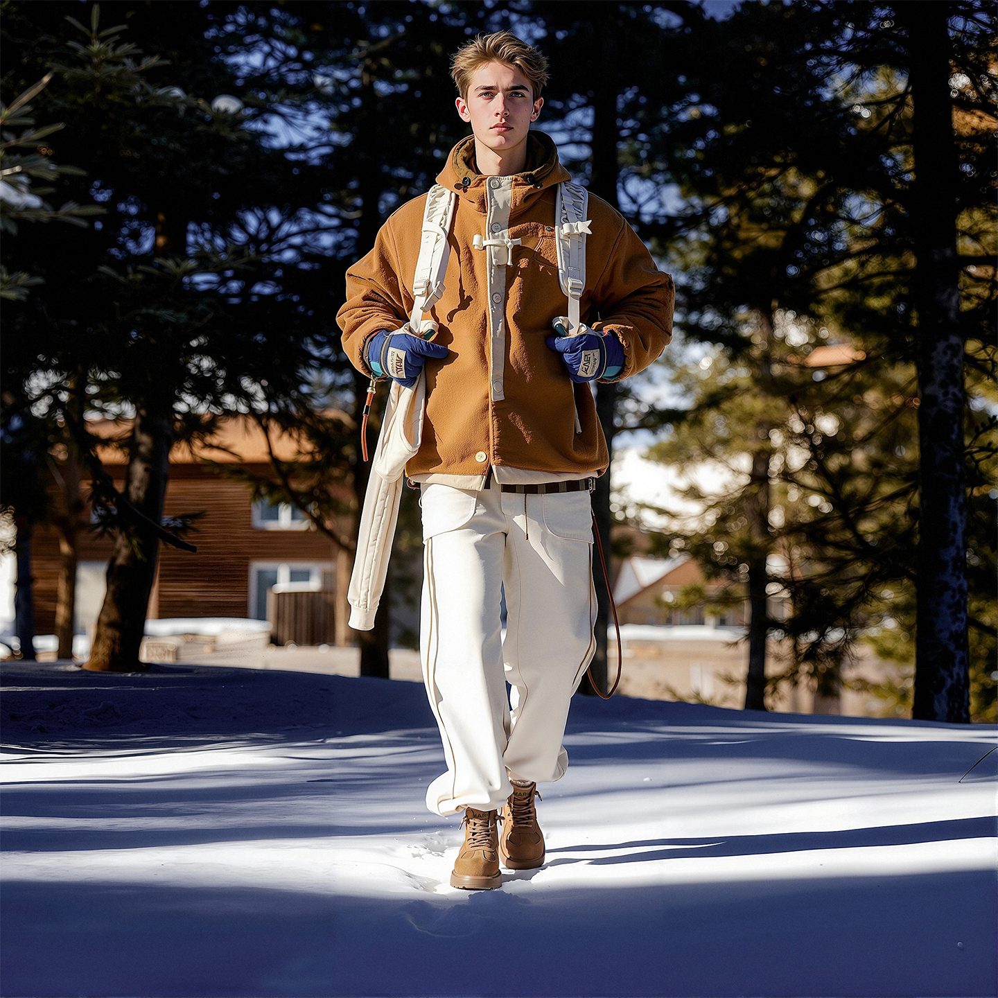 Mens Round Toe Fluffy Faux Fur Short Snow Boots - Image 6