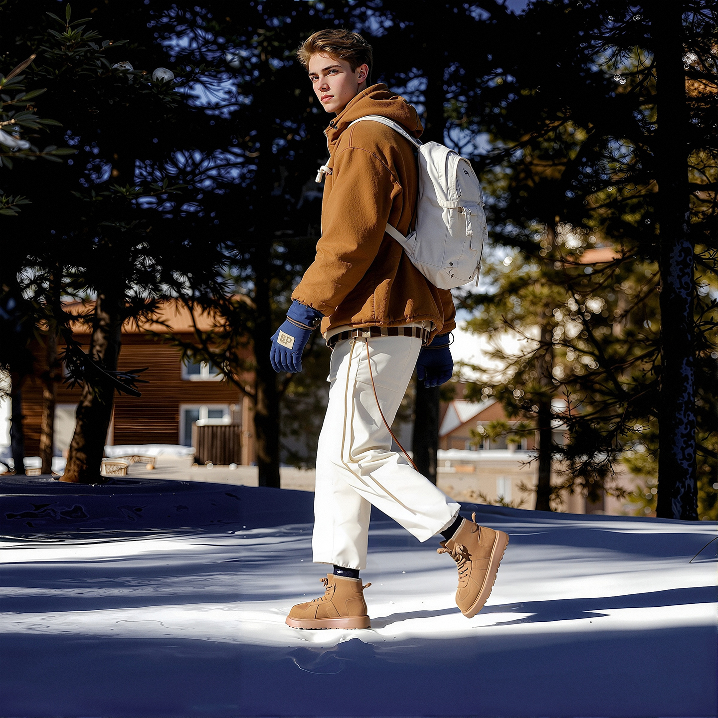 Mens Round Toe Fluffy Faux Fur Short Snow Boots - Image 7