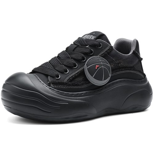 Mens Round Toe Frayed Edge Skate Shoes with Basketball Shaped Decorative Buckle