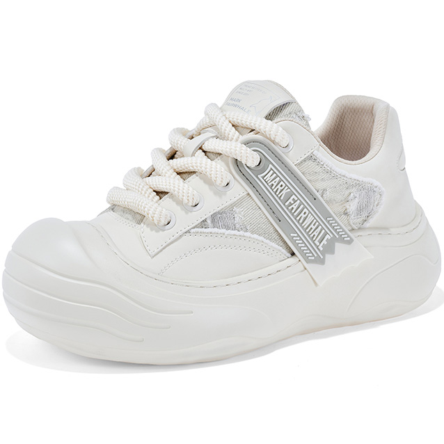 Mens Round Toe Leather Platform Skate Shoes with Decorative Trim