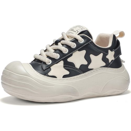 Mens Round Toe Star Dots Leather Distressed Skate Shoes