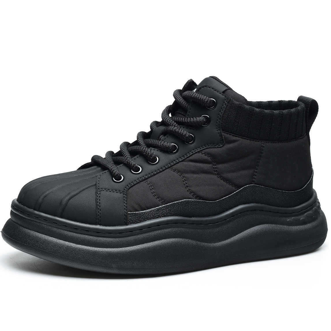 Mens Shell Toe Chunky Sole High Top Skate Shoes with Knit Collar - Image 2