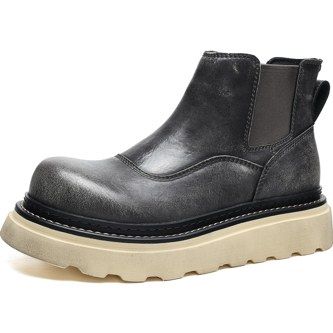 Mens Slip On Chunky Chelsea Boots with Leather Upper - Image 2