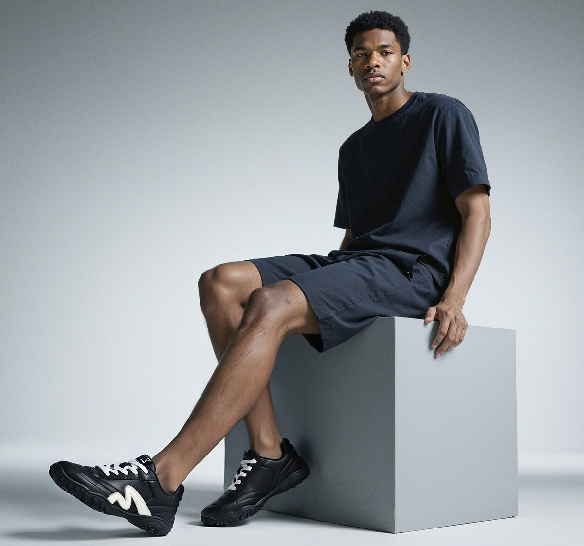 Mens Streamlined M Patchwork Leather German Army Sneakers with Irregular Lugged Outsole - Image 8