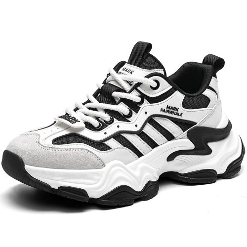 Mens Striped Panel Layered Platform Sneakers with Wavy Sculpting Midsole