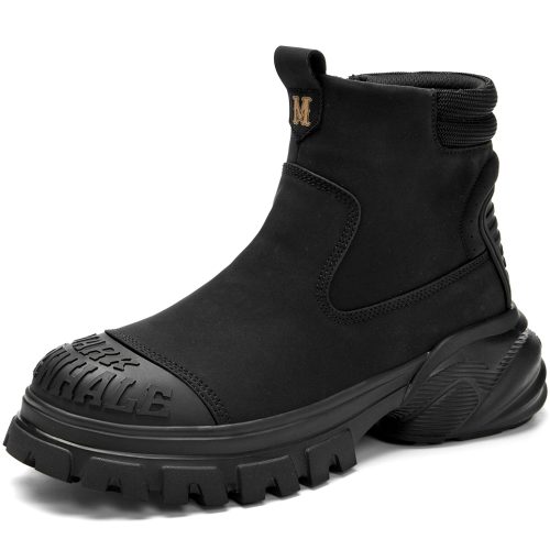 Mens Tactical Ankle Boots Chunky Sole Back Metal M Badge Brand Embossed Side Zipper