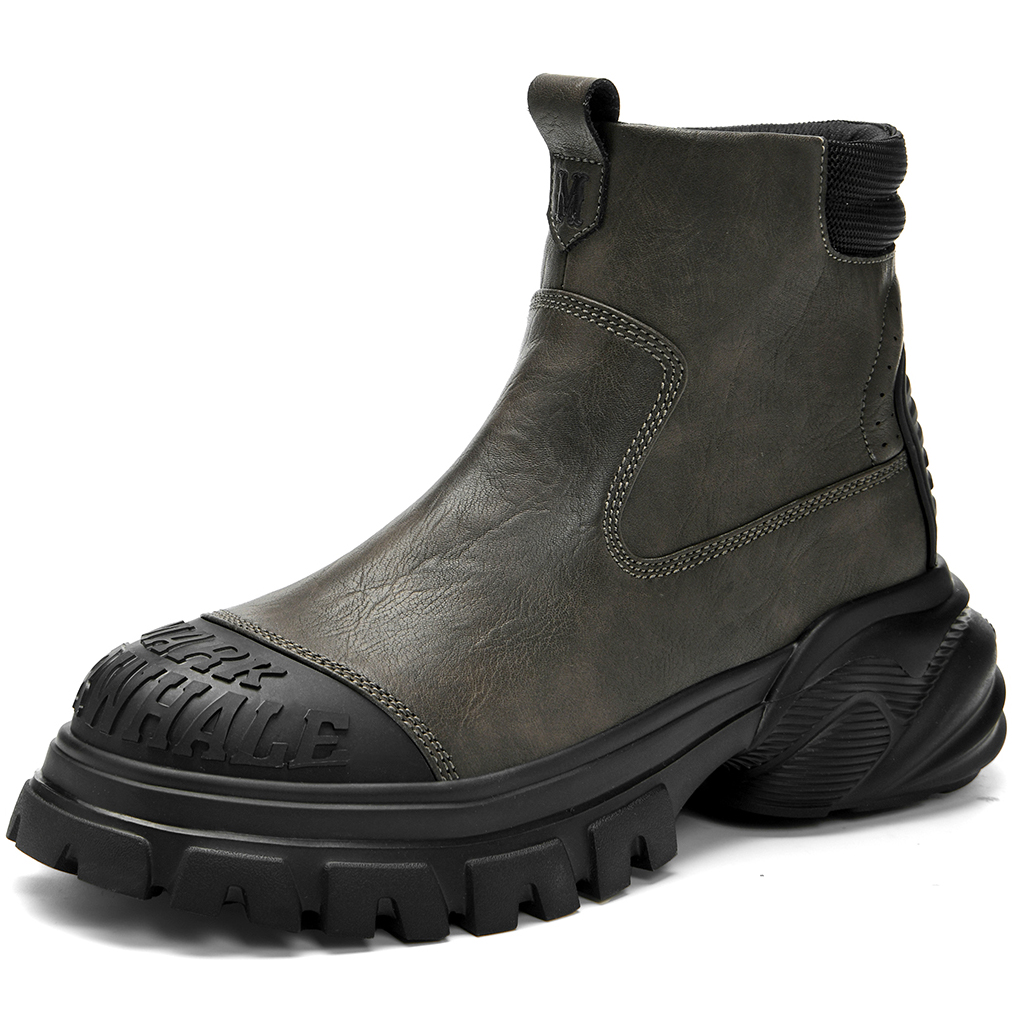 Mens Tactical Ankle Boots Chunky Sole Back Metal M Badge Brand Embossed Side Zipper - Image 2