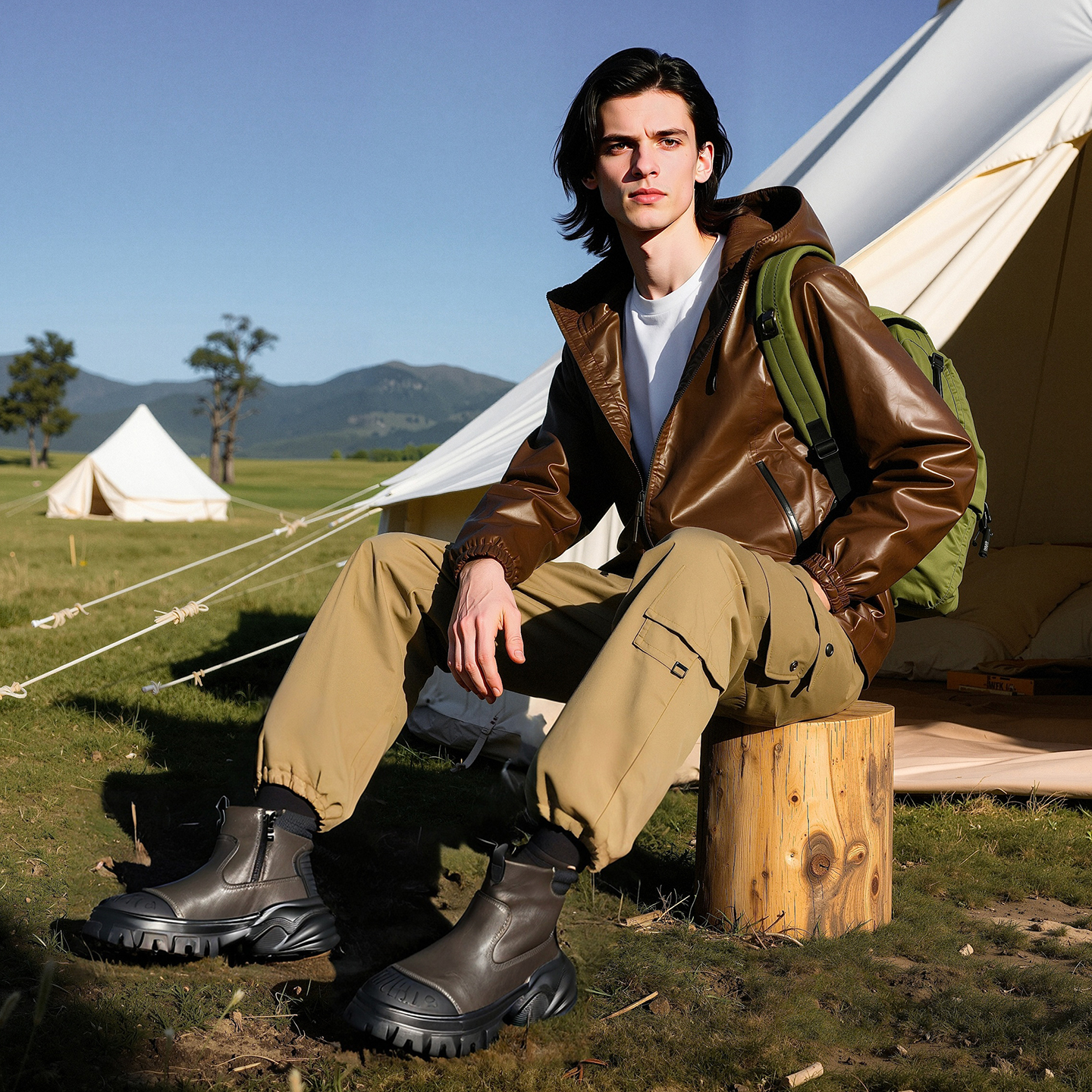 Mens Tactical Ankle Boots Chunky Sole Back Metal M Badge Brand Embossed Side Zipper - Image 6