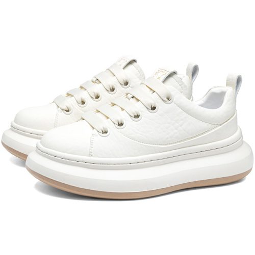 Alternative view of Mens Textured Leather White Platform Sneakers