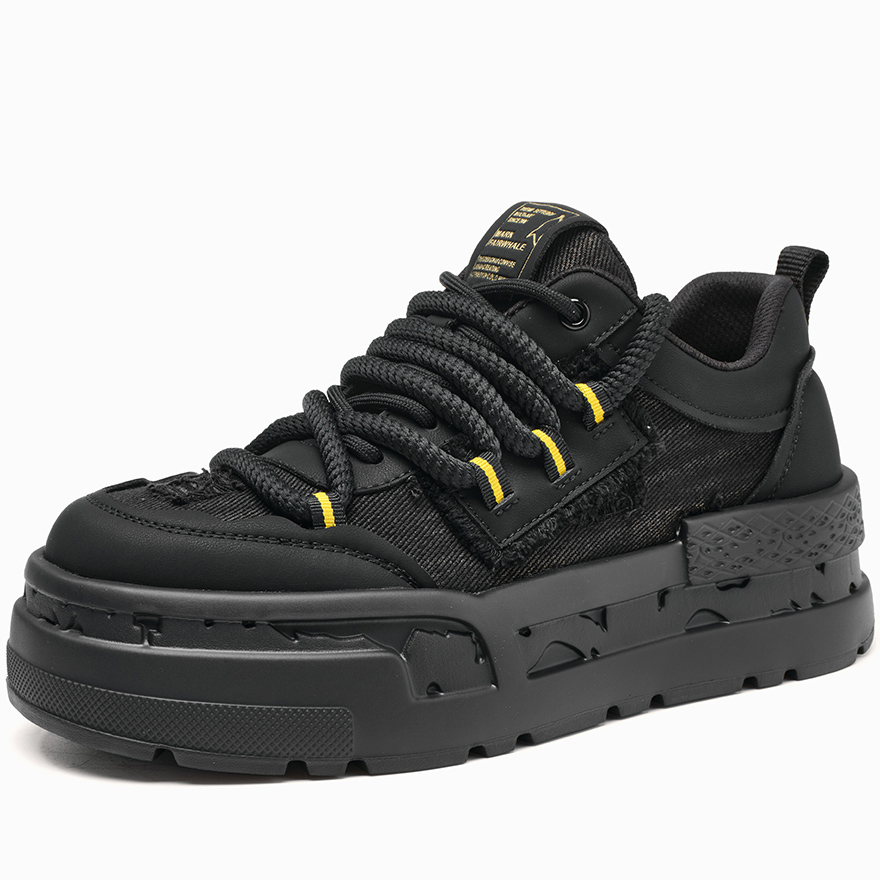 Mens Thick Shoelaces Spliced Denim Platform Sneakers - Image 2