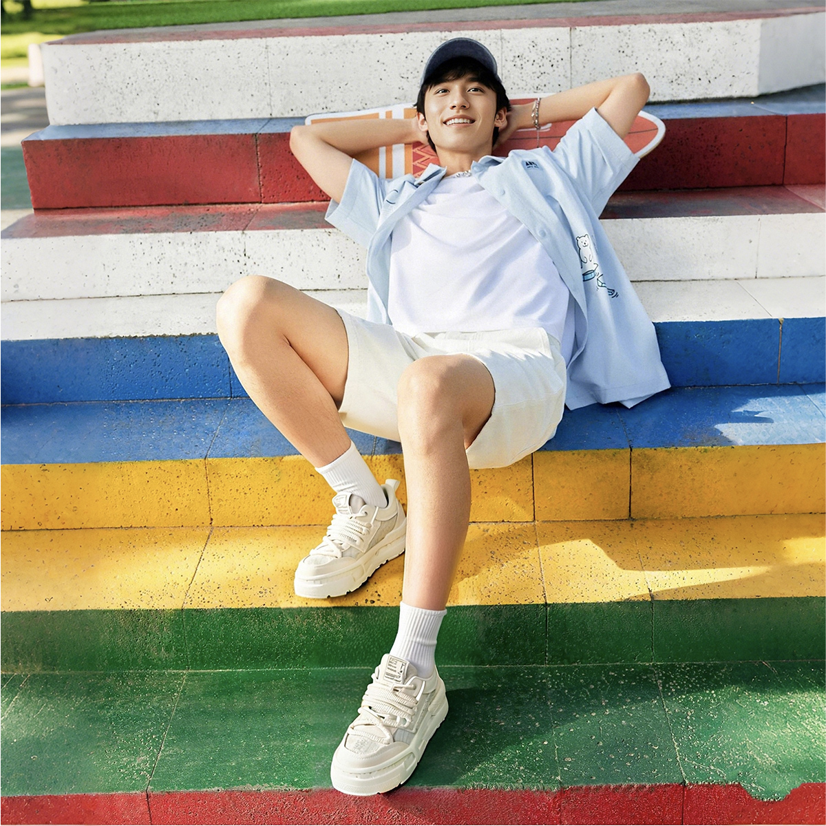 Mens Thick Shoelaces Spliced Denim Platform Sneakers - Image 7