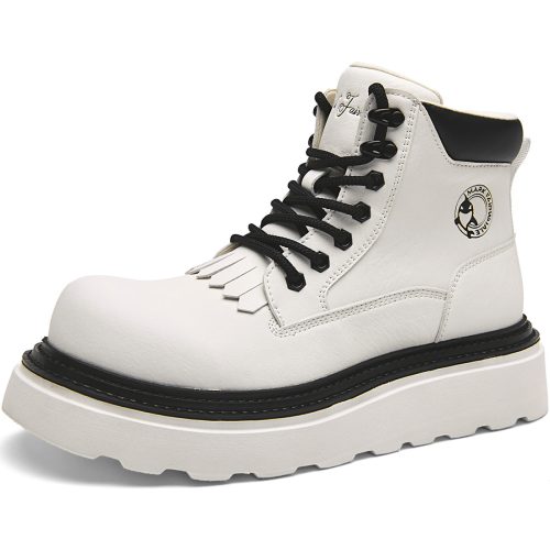 Mens Vegan Leather Chunky Ankle Boots with Fringe