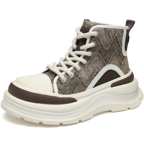 Mens Wavy Patch Overlays High Top Platform Fashion Skateboard Shoes