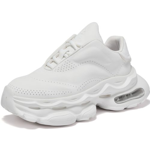 Mens White Chunky Air Cushion Breathable Perforated Dad Shoes