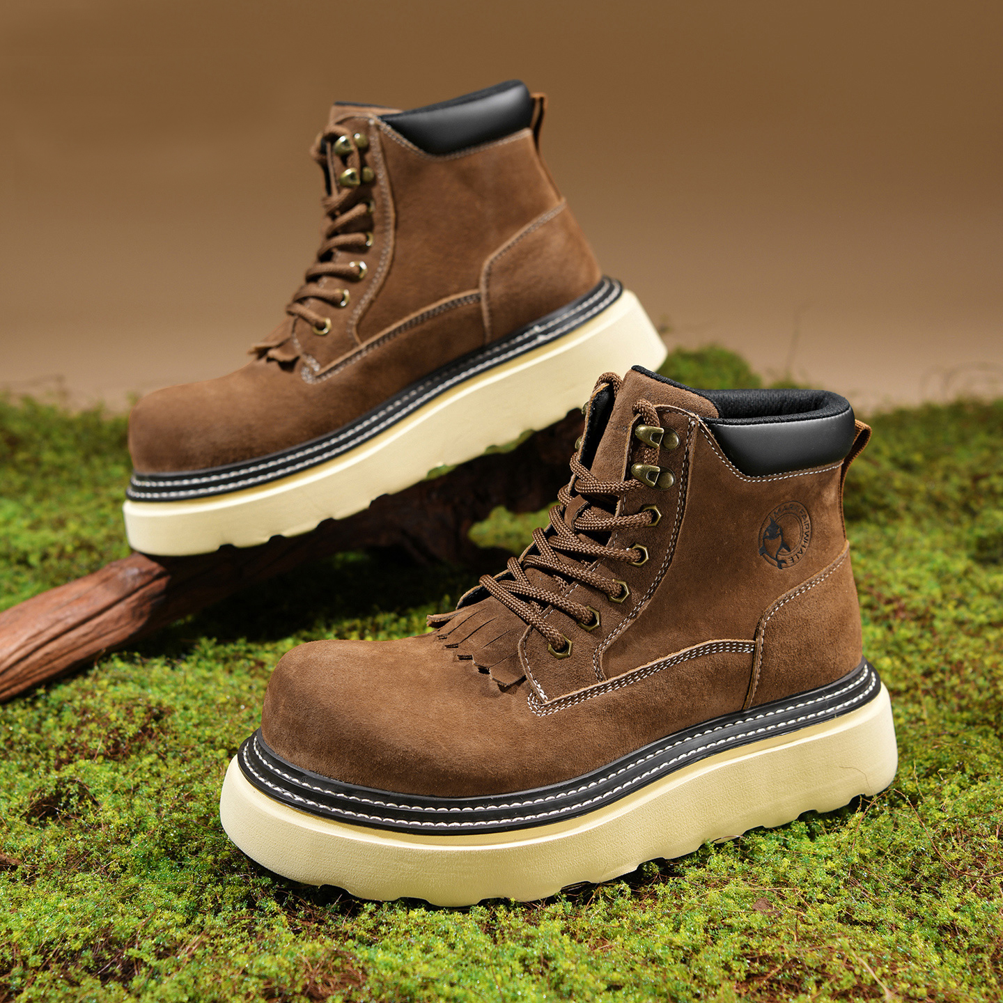 Mens Wide Toe Thick Sole Suede Fringe Tongue Boots - Image 6