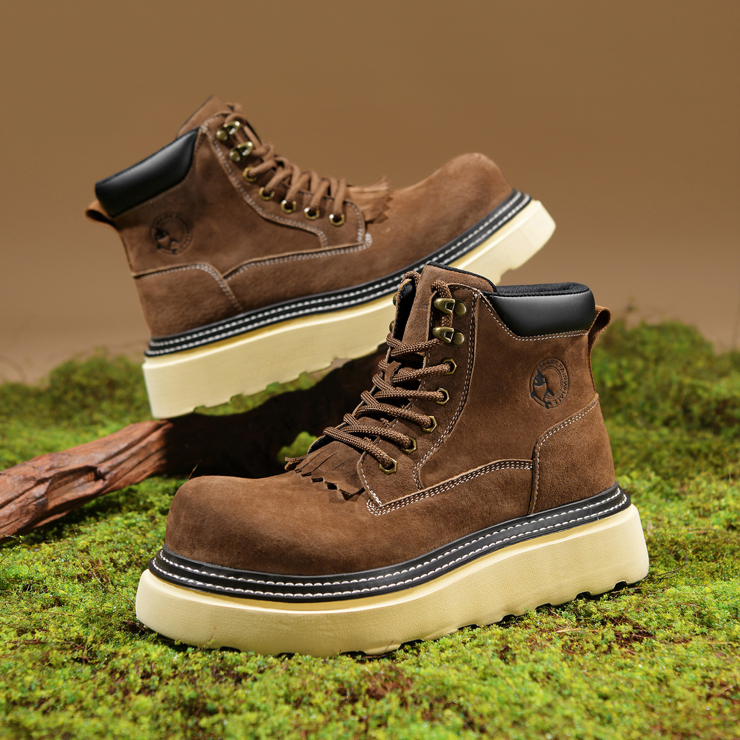 Mens Wide Toe Thick Sole Suede Fringe Tongue Boots - Image 5