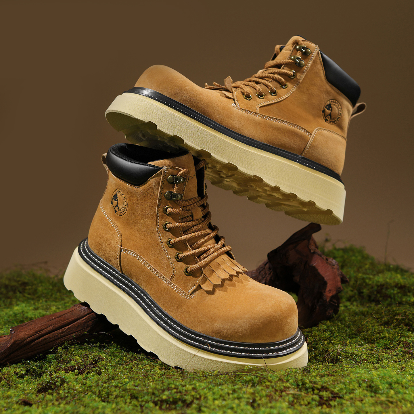 Mens Wide Toe Thick Sole Suede Fringe Tongue Boots - Image 4