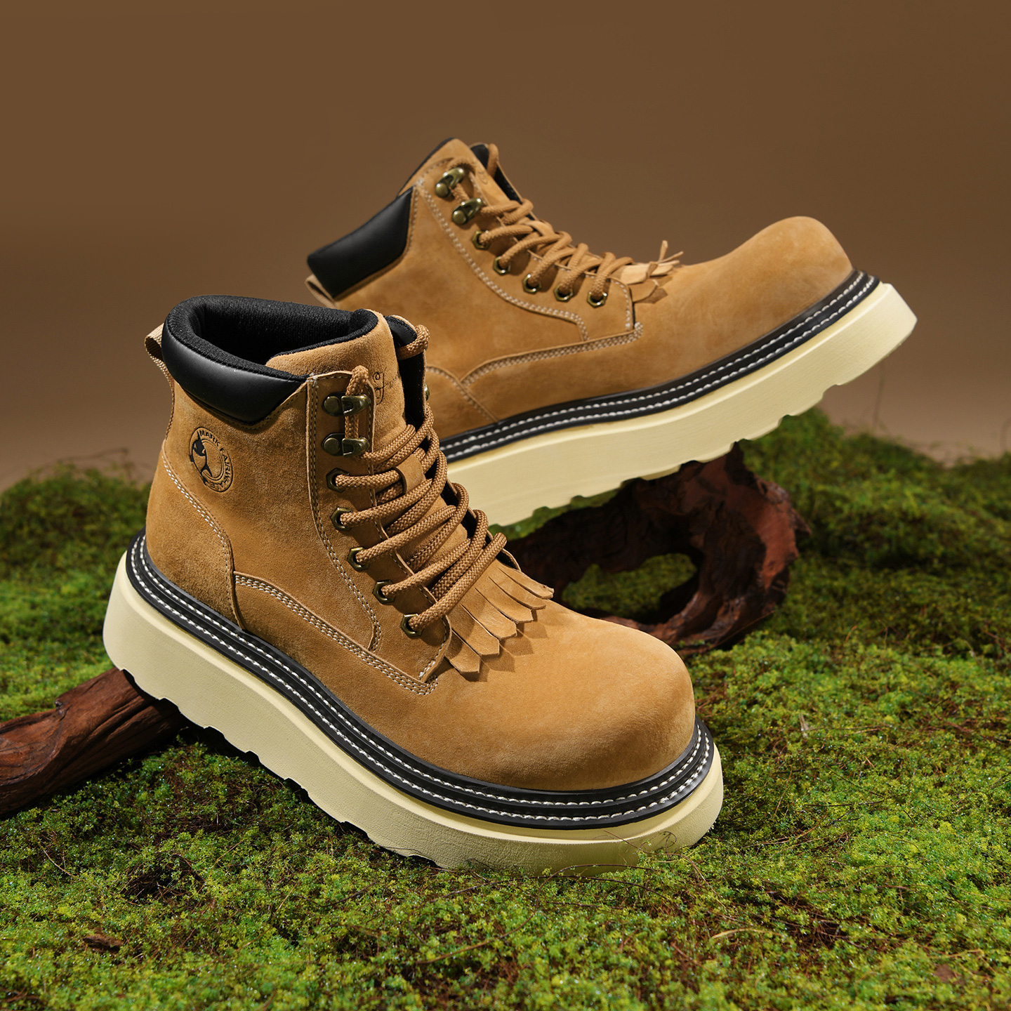 Mens Wide Toe Thick Sole Suede Fringe Tongue Boots - Image 3