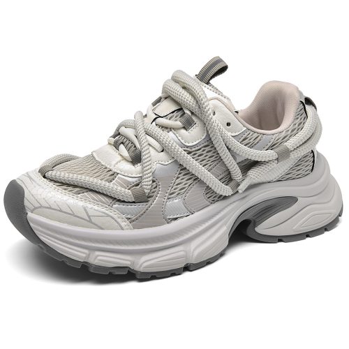 Mesh Upper Chunky Sole Dad Sneakers with Dual Laces