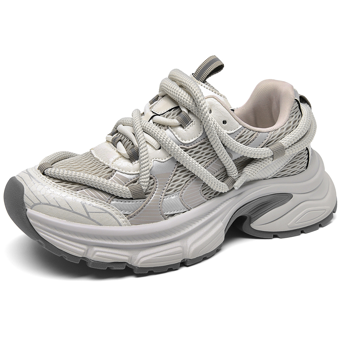 Mesh Upper Chunky Sole Dad Sneakers with Dual Laces
