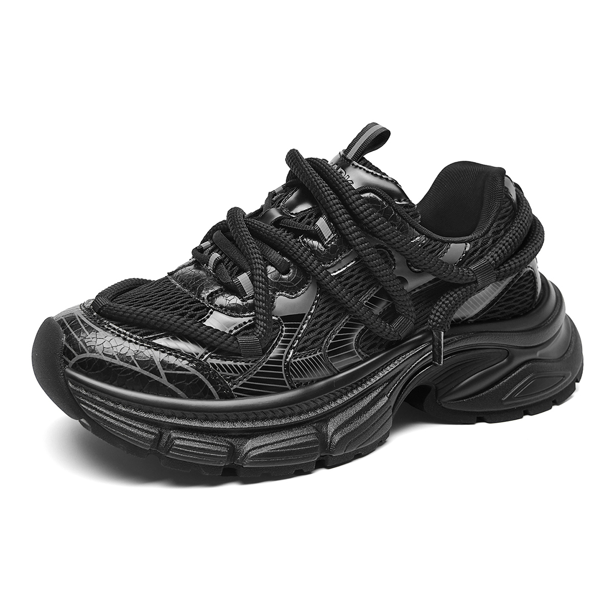 Mesh Upper Chunky Sole Dad Sneakers with Dual Laces - Image 2