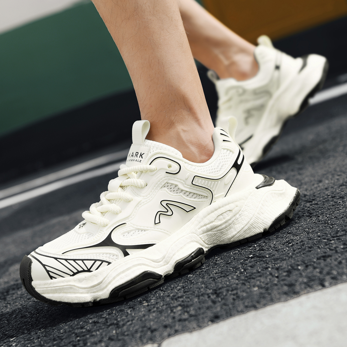 Mesh and Synthetic Leather Chunky Sole Contrast Trim Sneakers with Brand Logo M - Image 6