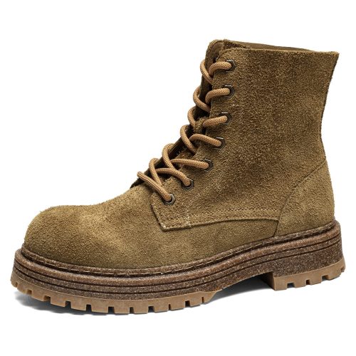 Retro Leather Chunky Sole Combat Ankle Boots with Durable Rubber Outsole