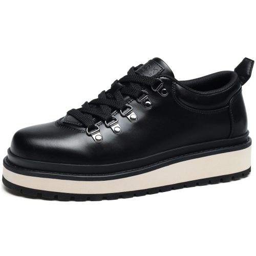 Solid Color Leather Platform Skate Shoes with Metal Lace Eyelets