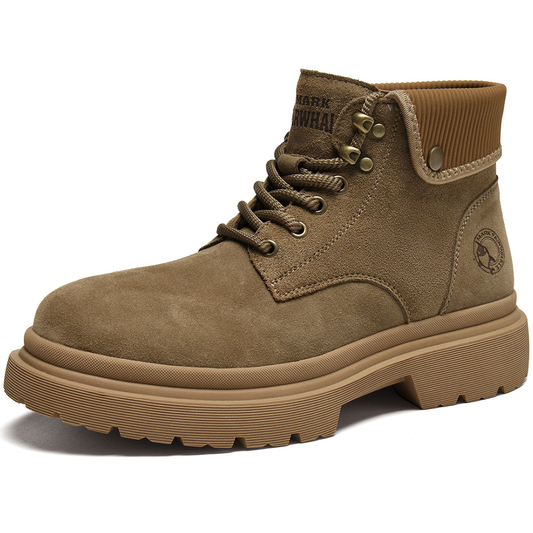 Suede Turnover Cuff High Top Chunky Sole Work Boots Brown