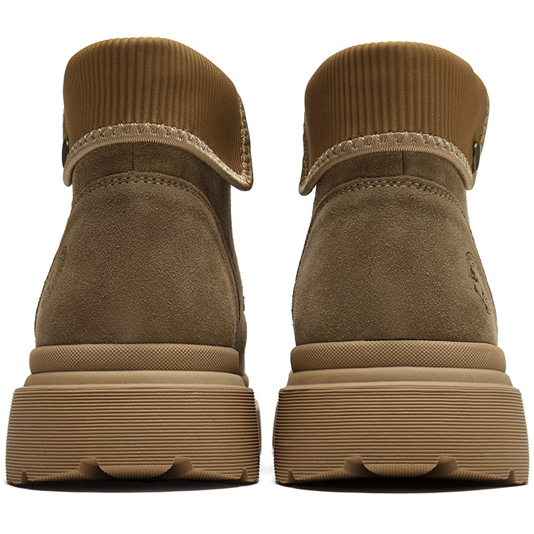 Suede Turnover Cuff High Top Chunky Sole Work Boots Heel