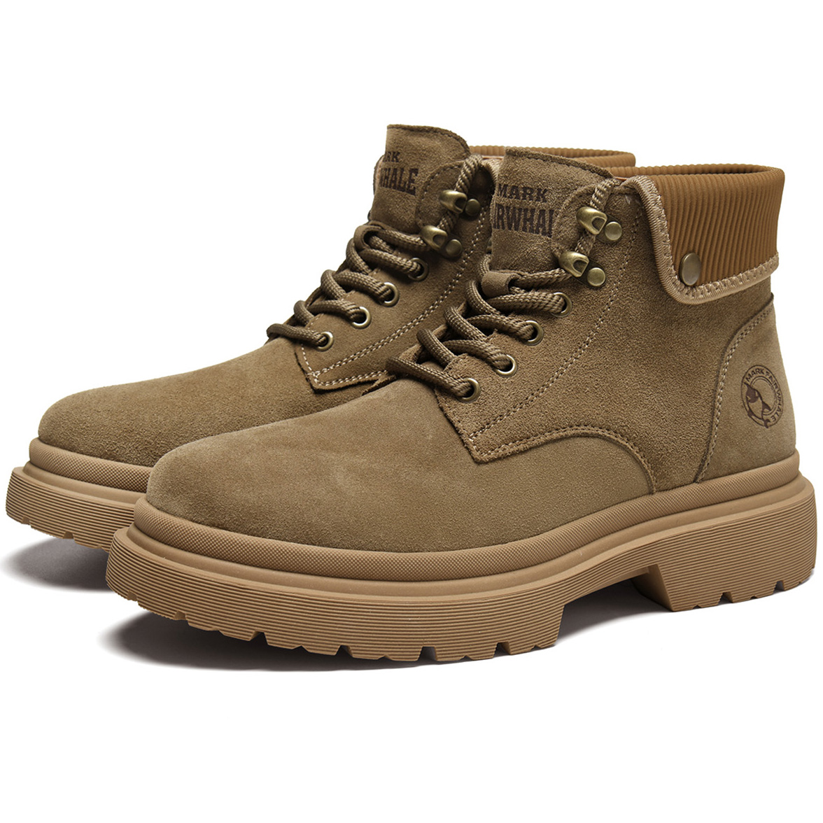 Suede Turnover Cuff High Top Chunky Sole Work Boots Side View