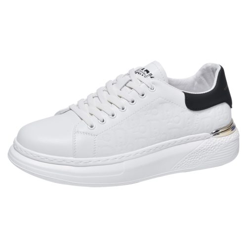 White Embossed Leather Chunky Soled Sneakers with Black Metallic Accents
