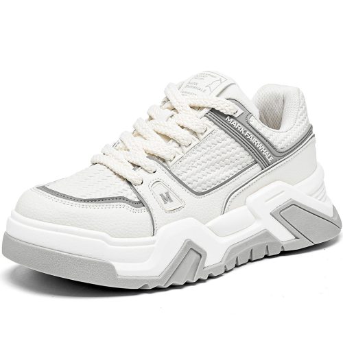 Woven Spatchwork Textured Leather Platform Sneakers with Contrast Trim