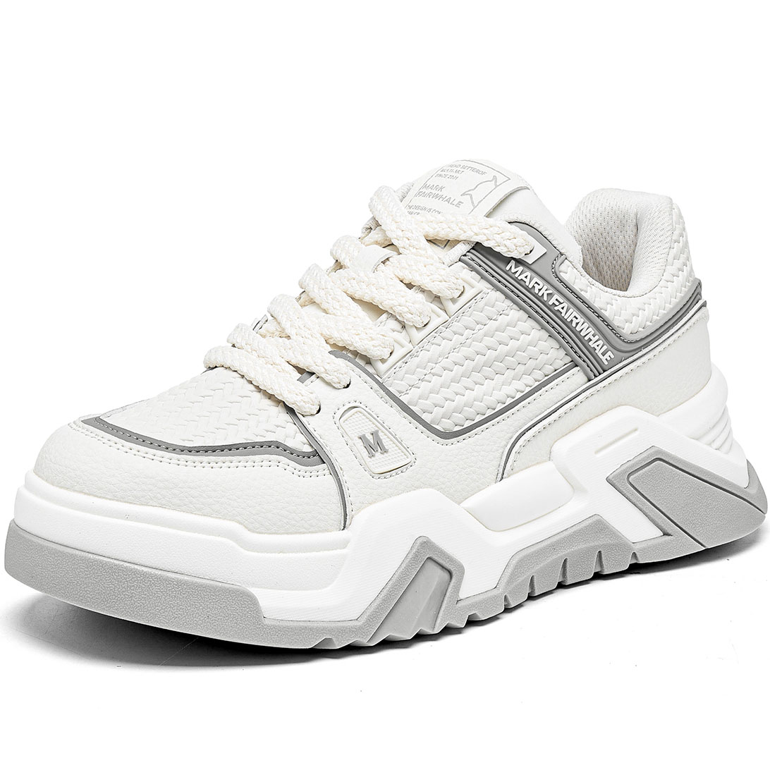 Woven Spatchwork Textured Leather Platform Sneakers with Contrast Trim