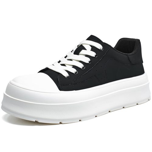 Black and White Rounded Toe Platform Skate Shoes with Perforated Leather Upper