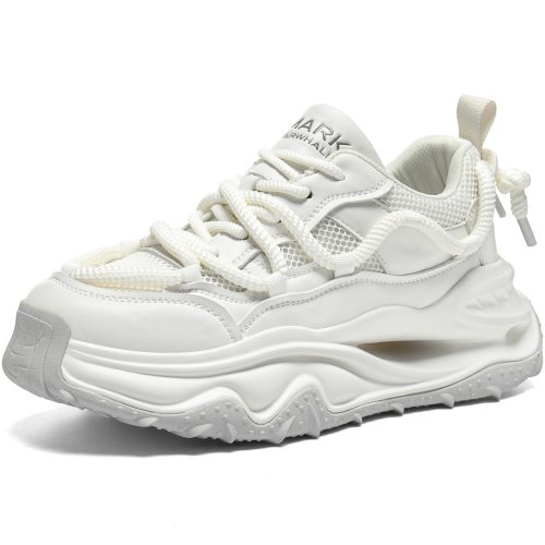 Breathable Chunky Mesh Panelled Sneakers with Cutout Textured Bumps and Decorative Lace