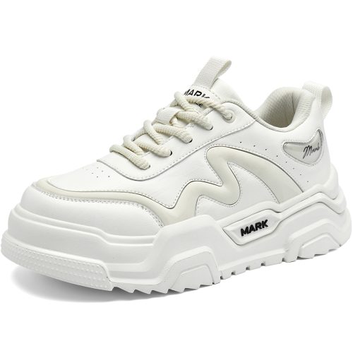 Breathable Leather Platform Skate Shoes with Wave 3D Panels and Transparent Accents